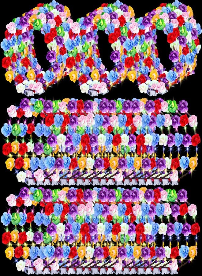 UZLU 80 Pcs LED Flower Crown Headband Glow Floral Wreath Crown for Women Light Up Flower Headband Glow in the Dark Hair Accessories for Wedding Birthday Cosplay Halloween Christmas Beach Party Favor - Image 1